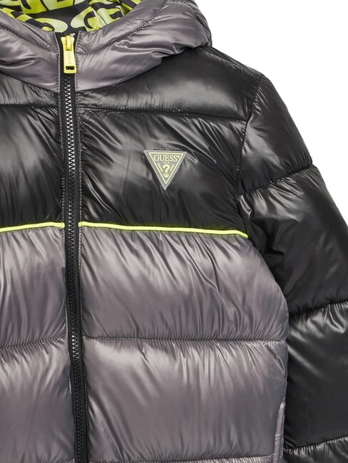 KIDS Zweifarbige Daunenjacke f&uuml;r Kinder mit Kapuze Schwarz/Grau-Kombination - Kinder Jacken