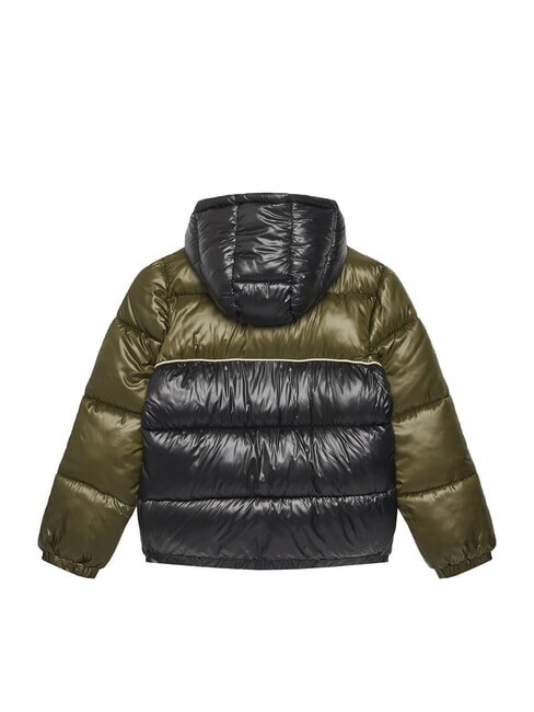KIDS Zweifarbige Daunenjacke f&uuml;r Kinder mit Kapuze gr&uuml;n/schwarze Kombination - Kinder Jacken