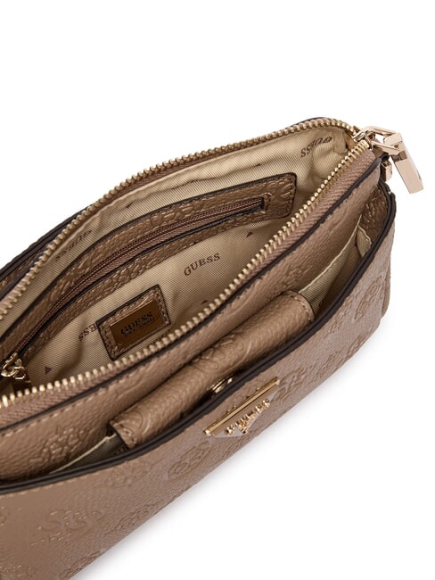 CRESIDIA 2 Pfingstrosen-Schultertasche mit gepr&auml;gtem Logo Logo in dunklem Taupe - Damentaschen