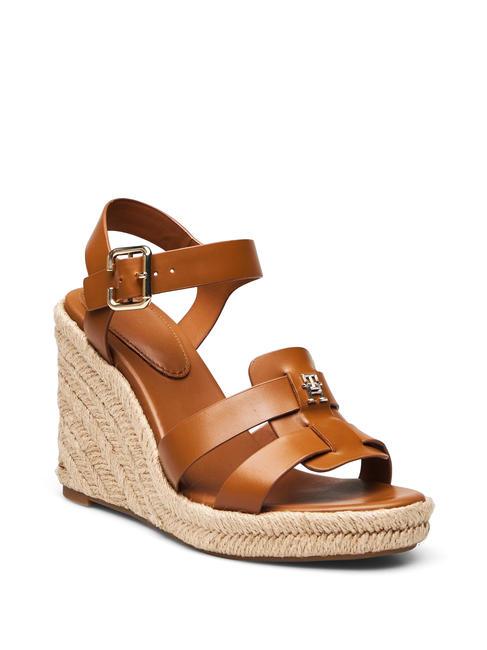TH Hohe Espadrilles-Keilsandalen aus Leder Cognacbraun - Damenschuhe