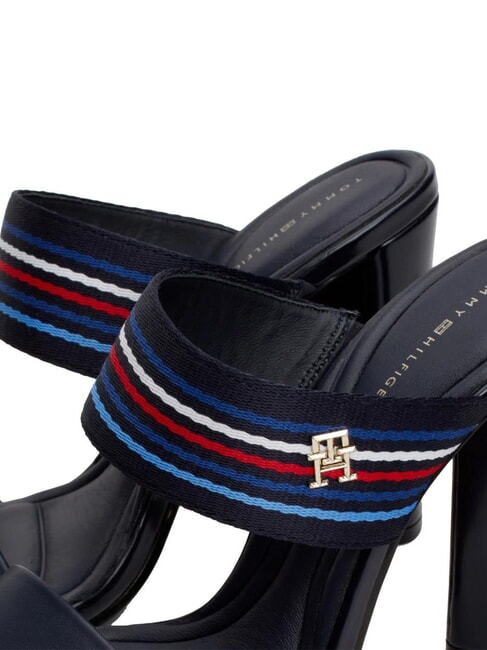 SLIDE Hohe Sandalen mit Logoband Weltraumblau - Damenschuhe