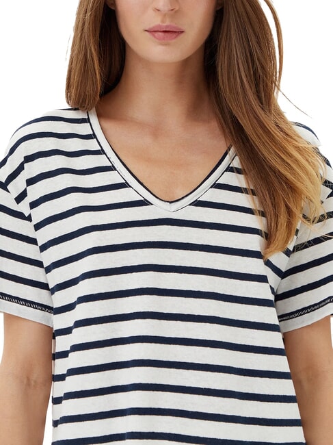TH L&auml;ssig geschnittenes T-Shirt mit V-Ausschnitt Breton Ecru/Dunkelblau STP - T-Shirts und Tops f&uuml;r Damen