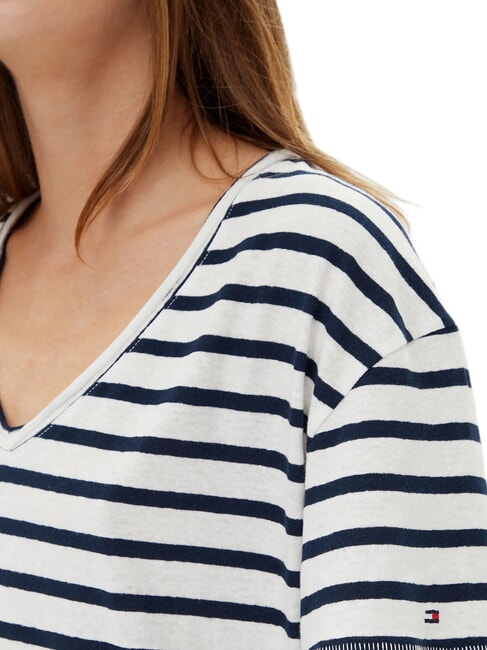 TH L&auml;ssig geschnittenes T-Shirt mit V-Ausschnitt Breton Ecru/Dunkelblau STP - T-Shirts und Tops f&uuml;r Damen