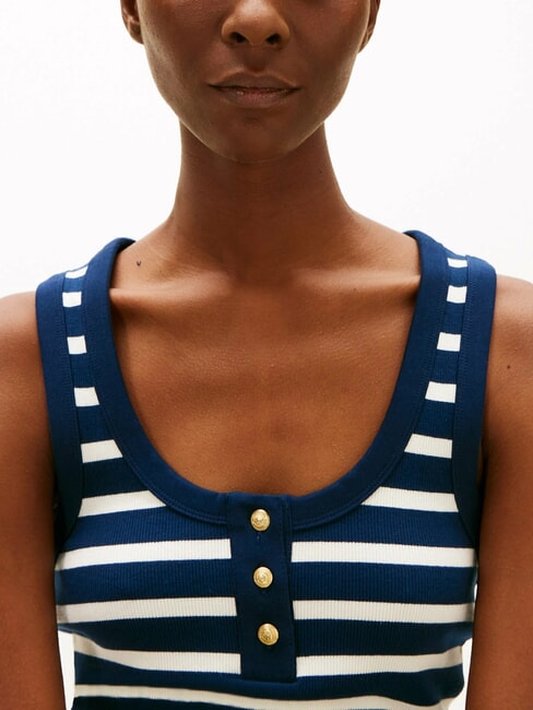 HENLEY Tanktop mit 3 Kn&ouml;pfen Dunkelblau, Marineblau, Wei&szlig;, Breton-Streifen - T-Shirts und Tops f&uuml;r Damen