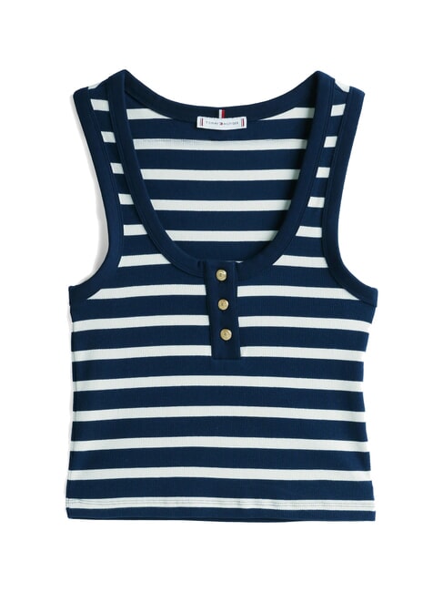 HENLEY Tanktop mit 3 Kn&ouml;pfen Dunkelblau, Marineblau, Wei&szlig;, Breton-Streifen - T-Shirts und Tops f&uuml;r Damen