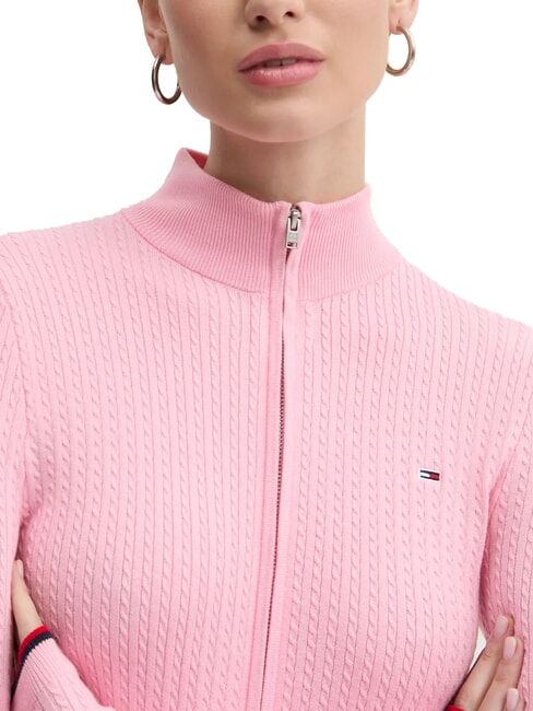 TH JEANS Leichte Strickjacke mit durchgehendem Rei&szlig;verschluss und Zopfmuster rosa Zuckerstreifen - Damenpullover