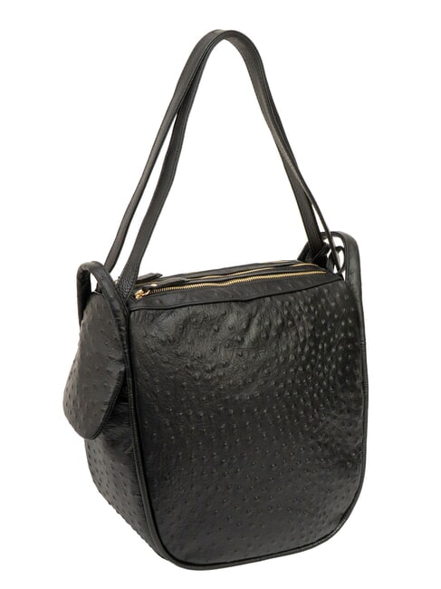 TRIO Rucksack aus Strau&szlig;enleder schwarzer Strau&szlig; - Damentaschen