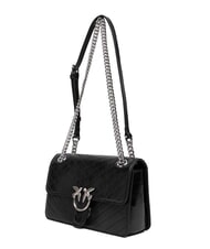 PINKO LOVE ONE LIGHT Mini-Stepptasche aus Leder schwarze Limousine - mattsilber - Damentaschen - 4
