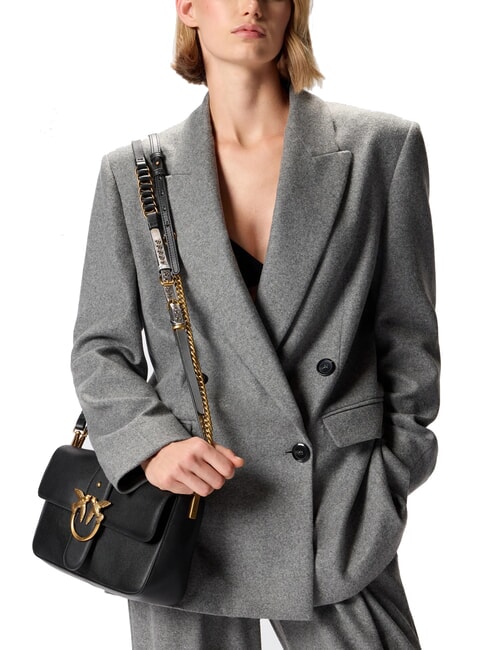 LOVE ONE Schultertasche aus Leder schwarz-antikgold - Damentaschen