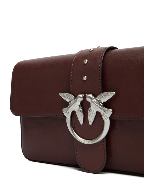 LOVE ONE Schultertasche aus Leder braun-kastanienbraun matt silber - Damentaschen