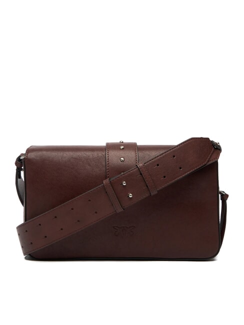 LOVE ONE Schultertasche aus Leder braun-kastanienbraun matt silber - Damentaschen