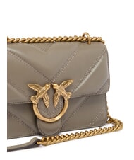 PINKO LOVE ONE MINI Schultertasche aus Leder Walnuss-Antikgold - Damentaschen - 3