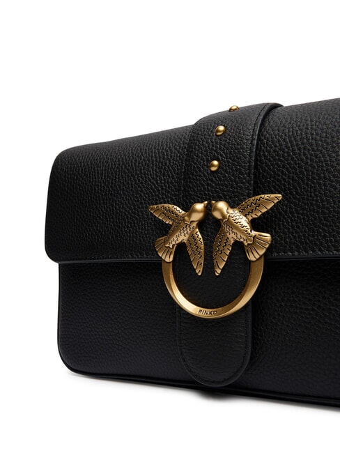 LOVE ONE Schultertasche aus Leder mit &Uuml;berschlag schwarz-antikgold - Damentaschen