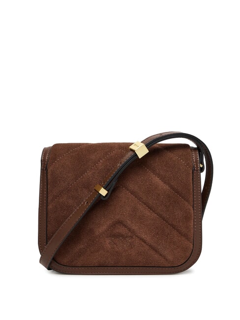 LOVE BOX Schultertasche aus Wildleder Braun-Kastanienbraun, mattgold - Damentaschen