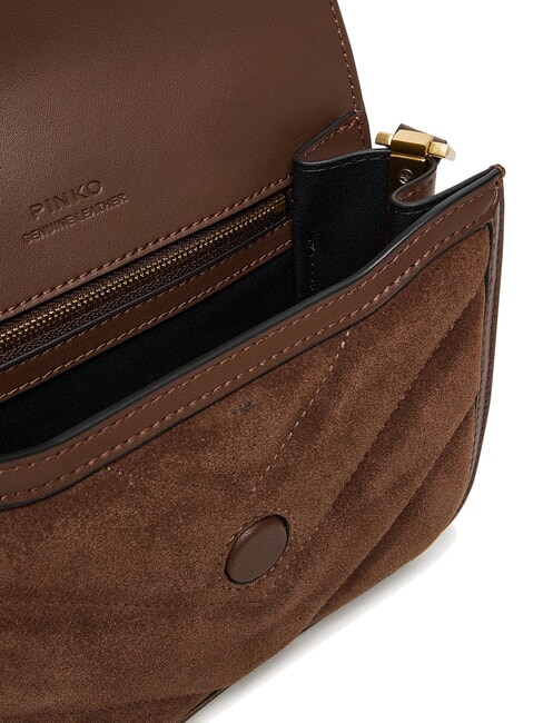 LOVE BOX Schultertasche aus Wildleder Braun-Kastanienbraun, mattgold - Damentaschen