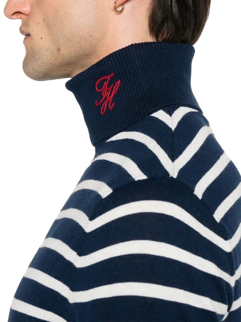 TH Rollkragenpullover aus Baumwollmischgewebe Dunkelblau, Marineblau, Wei&szlig;, Breton-Streifen - Herrenpullover