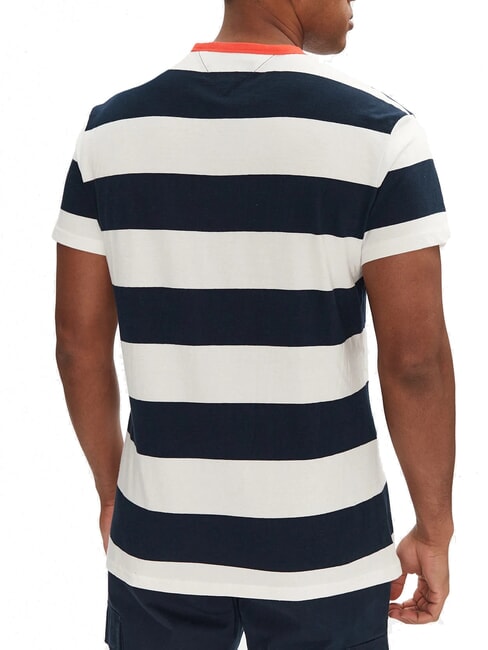 TH JEANS Gestreiftes Kurzarm-T-Shirt W&uuml;stenhimmel / elfenbeinfarbenes Bl&uuml;tenblatt - Herren-T-Shirts