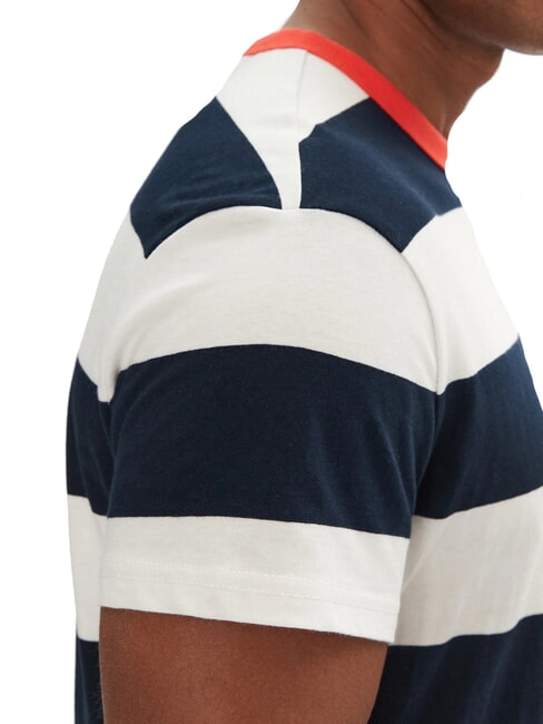 TH JEANS Gestreiftes Kurzarm-T-Shirt W&uuml;stenhimmel / elfenbeinfarbenes Bl&uuml;tenblatt - Herren-T-Shirts