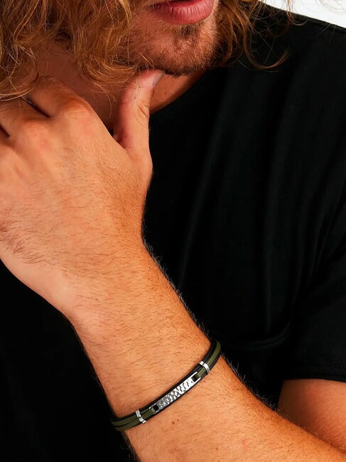 BANDY Herrenarmband aus Leder und Stahl gr&uuml;n - Herrenarmb&auml;nder