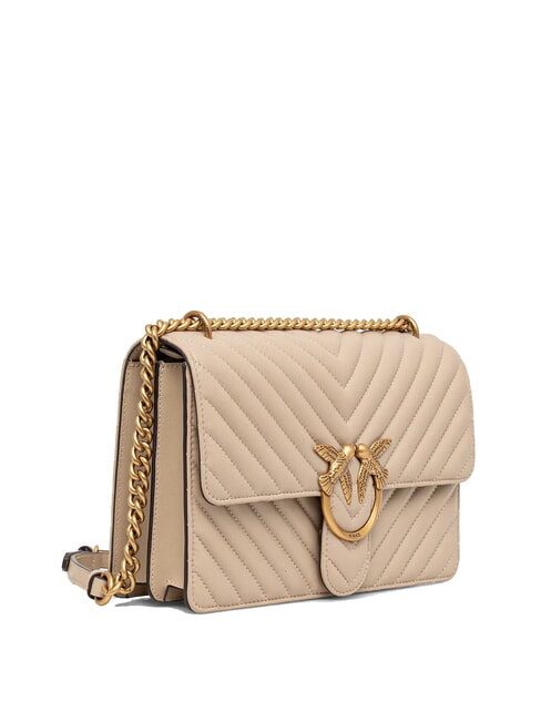 CLASSIC LOVE ONE Tasche aus Nappaleder Beige-Rauchgrau-Antikgold - Damentaschen