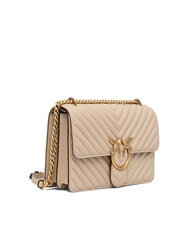 PINKO CLASSIC LOVE ONE Tasche aus Nappaleder Beige-Rauchgrau-Antikgold - Damentaschen - 2