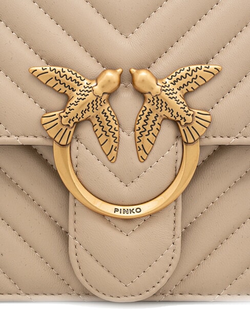 CLASSIC LOVE ONE Tasche aus Nappaleder Beige-Rauchgrau-Antikgold - Damentaschen