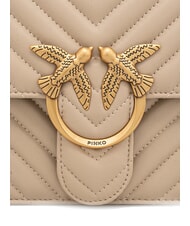 PINKO CLASSIC LOVE ONE Tasche aus Nappaleder Beige-Rauchgrau-Antikgold - Damentaschen - 3
