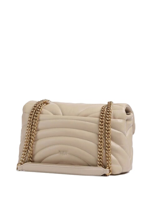 LOVE PUFF CLASSIC Umh&auml;ngetasche aus Nappaleder Beige-Rauchgrau-Antikgold - Damentaschen