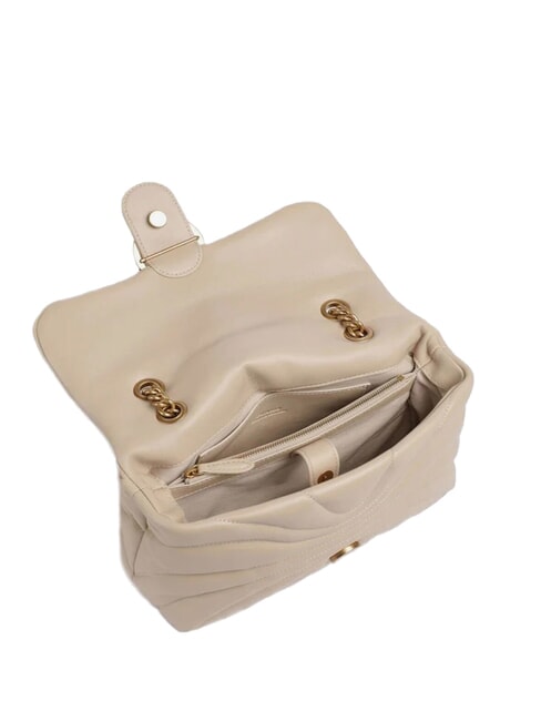 LOVE PUFF CLASSIC Umh&auml;ngetasche aus Nappaleder Beige-Rauchgrau-Antikgold - Damentaschen