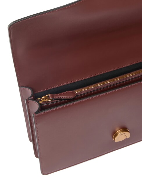 LOVE ONE CLASSIC Umh&auml;ngetasche aus Leder mit &Uuml;berschlag Burgunderwein-Antikgold - Damentaschen