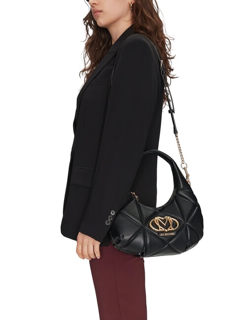 EMBOSSED Schultertasche mit Schultergurt Schwarz - Damentaschen