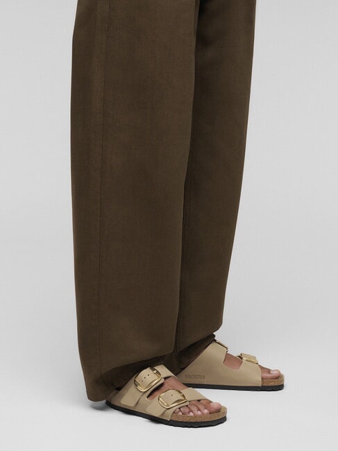 ARIZONA BIG BUCKLE Lederpantoffel mit zwei Riemen brauner Tabak - Damenschuhe