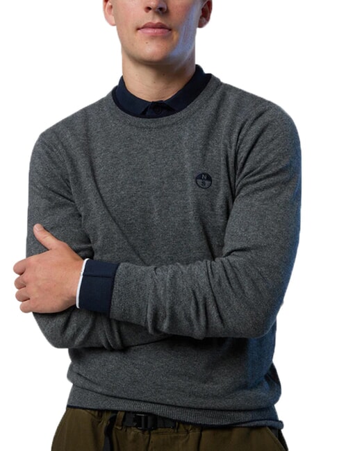 N|S Pullover mit Rundhalsausschnitt mittelgraue Melange - Herrenpullover