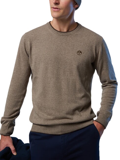 N|S Pullover mit Rundhalsausschnitt Walnuss-Melange - Herrenpullover