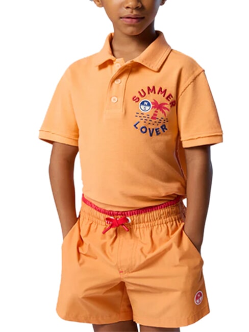 BASIC Beach-Boxershorts im Volleyball-Stil Hellorange - Kinderbademode