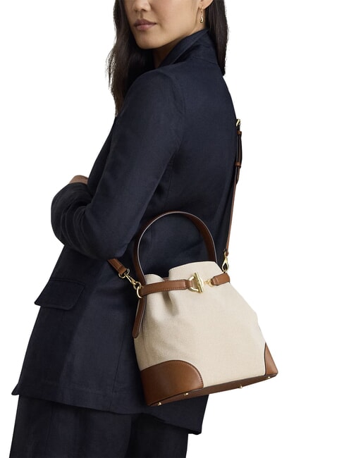 BLAIKE Handtasche mit Schulterriemen, Beuteltasche wei&szlig;e Leinwand/hellbraun - Damentaschen