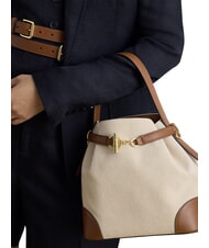 RALPH LAUREN BLAIKE Handtasche mit Schulterriemen, Beuteltasche wei&szlig;e Leinwand/hellbraun - Damentaschen - 3