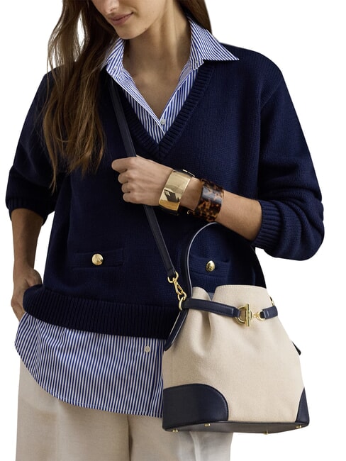 BLAIKE Handtasche mit Schulterriemen, Beuteltasche Natur/Leinwand/Marineblau - Damentaschen