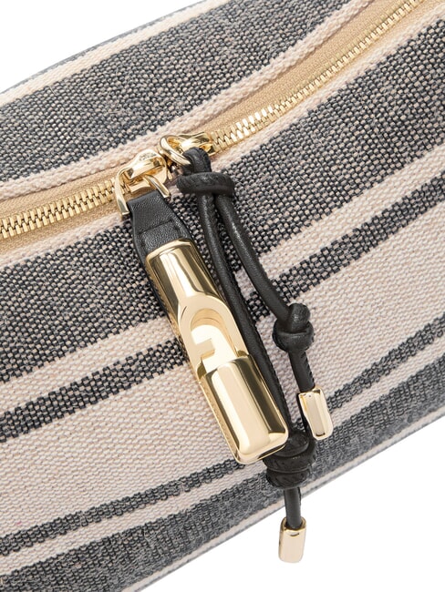 DEBBY Schultertasche, Leder und Leinen Indigot&ouml;ne - Damentaschen