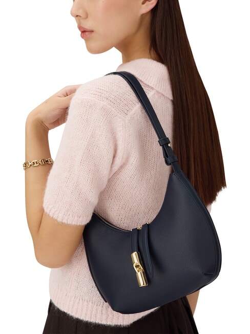 GOCCIA Umh&auml;ngetasche aus geh&auml;mmertem Leder Tintenblau - Damentaschen