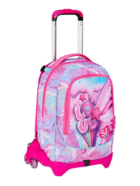PLUSHY RABBIT 3-r&auml;driger Trolley-Rucksack, abnehmbar rosa Puppe - Rucks&auml;cke mit Trolleyfunktion