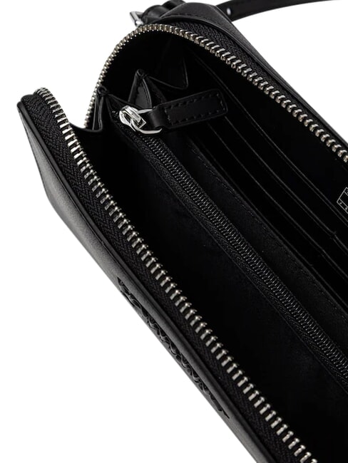 TJ MUST Geldb&ouml;rse mit Rei&szlig;verschluss und Schultergurt Schwarz - Brieftaschen Damen