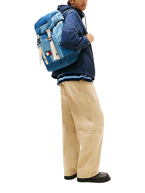 TJ DENIM PATCHWORK Rucksack mit mehreren F&auml;chern, aus Denim Jeansflicken - Rucks&auml;cke f&uuml;r Schule &amp; Freizeit