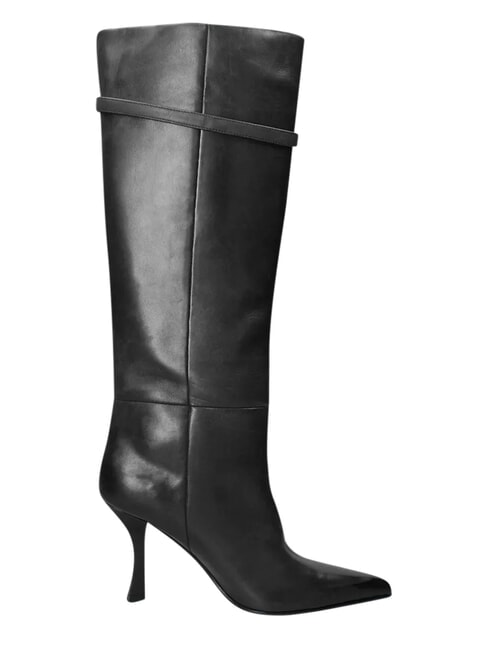 ME25 Hoher Stiefel aus Leder, 9 cm Absatz Schwarz - Damenschuhe