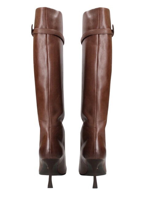 ME25 Hoher Stiefel aus Leder, 9 cm Absatz dunkelbraun - Damenschuhe