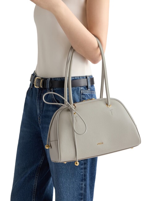 POPPY Schultertasche, Leder Steingrau - Damentaschen
