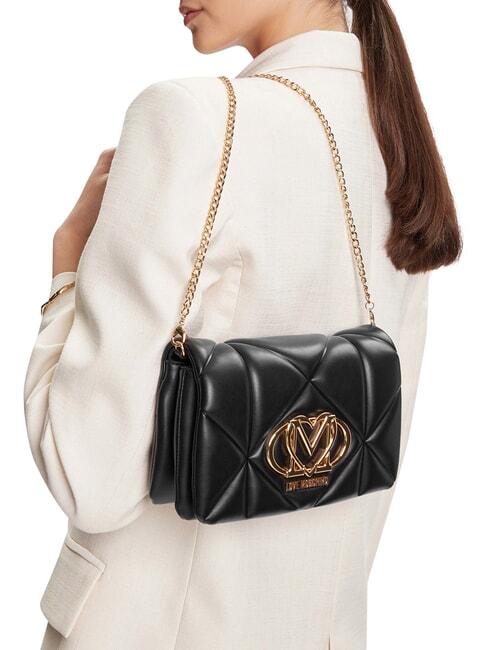 EMBOSSED Kleine Schultertasche mit Kette Schwarz - Damentaschen