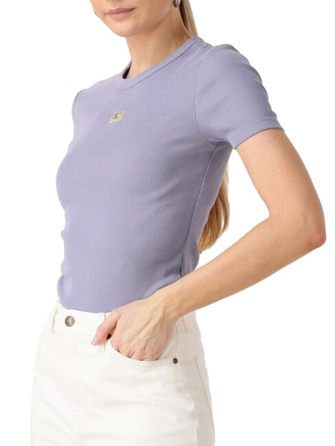 WASHED WOVEN LABEL Kurz&auml;rmeliges Baumwoll-T-Shirt lila - T-Shirts und Tops f&uuml;r Damen