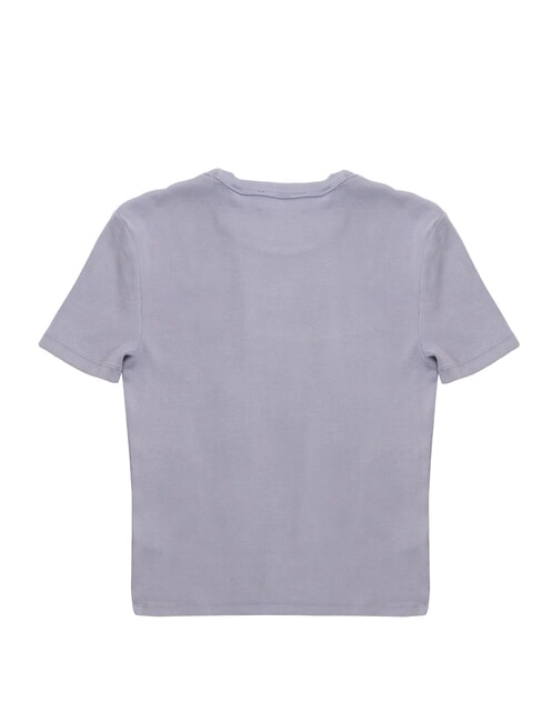 WASHED WOVEN LABEL Kurz&auml;rmeliges Baumwoll-T-Shirt lila - T-Shirts und Tops f&uuml;r Damen