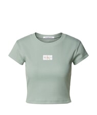 CALVIN KLEIN WOVEN LABEL Kurz&auml;rmeliges Baumwoll-T-Shirt grau - T-Shirts und Tops f&uuml;r Damen - 5